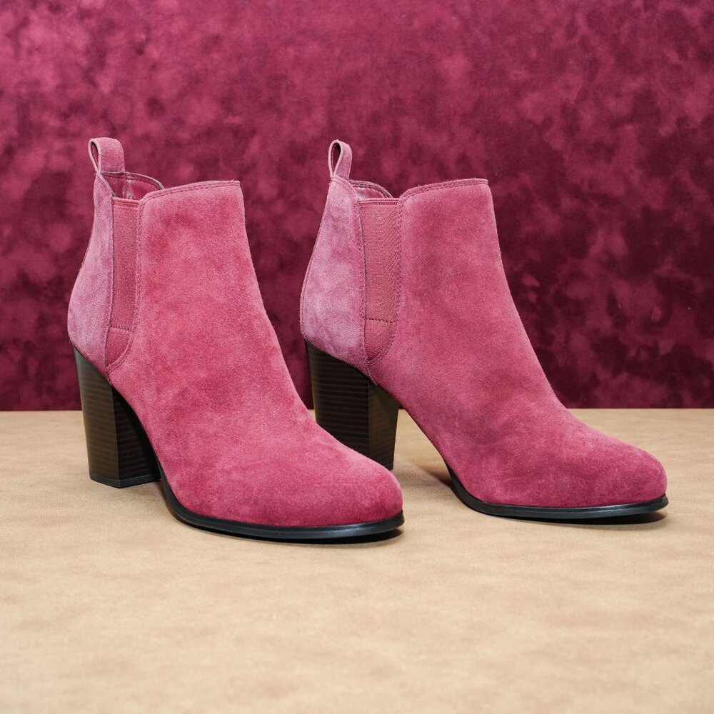 Michael Kors Women Lottie Burgundy Suede Office Dress Ankle Boots sz 10